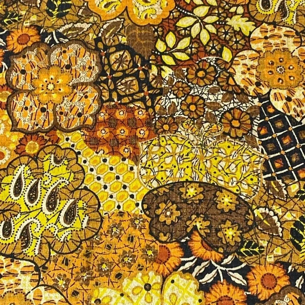 Vintage Fabric Table Runner Browns/orange/yellow/cream Paisley Floral